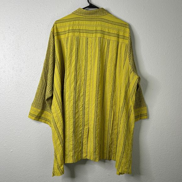 Ali Miles Wearable Art Asymmetric Tunic Citron 2X Crinkle Striped Button Blouse - Picture 9 of 13